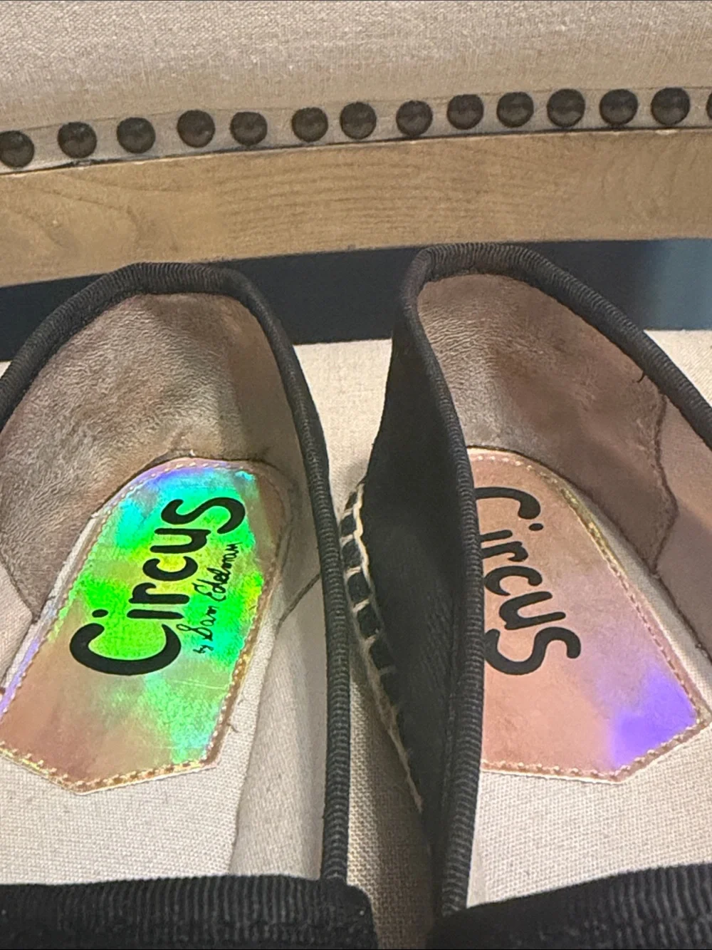 Circus by Sam Edelman Black and Cream Tweed Embellished Espadrille Flats Size 9